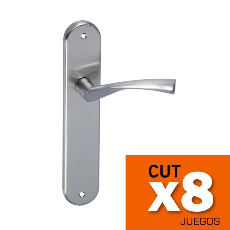 8 juegos de manilla con placa para puerta en aluminio niquel satinado 240x45mm