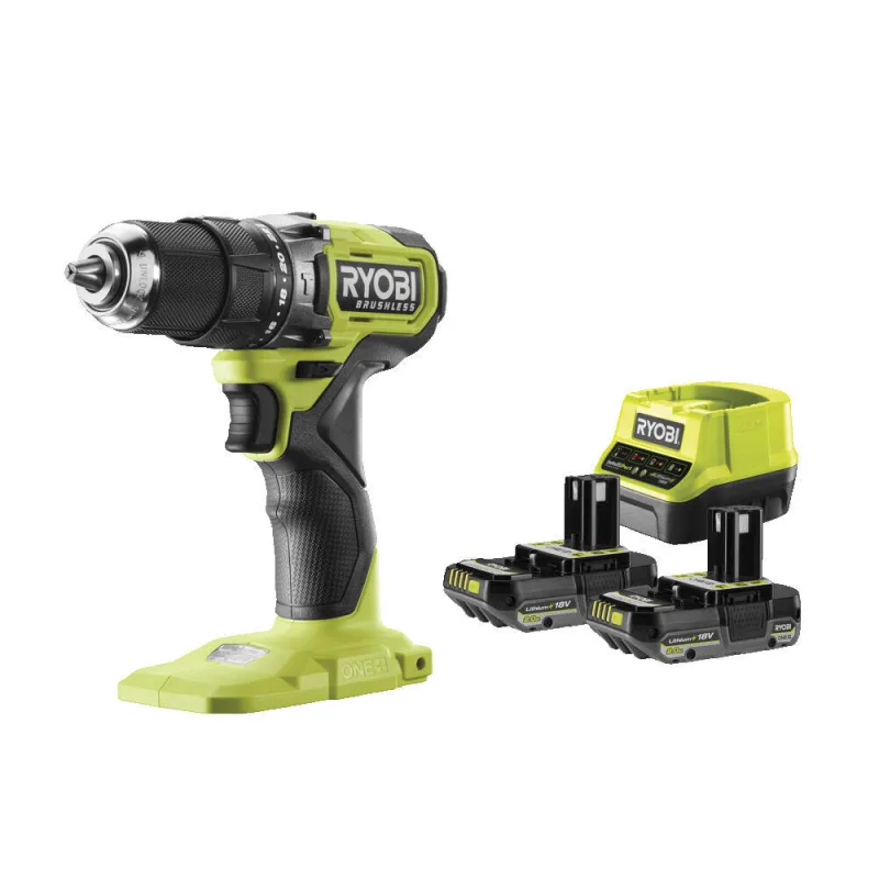 Taladro percutor a batería ryobi 18v brushless - 2 baterias - punta de atornillar doble, bolsa de transporte - rpd18bl1-2c20s