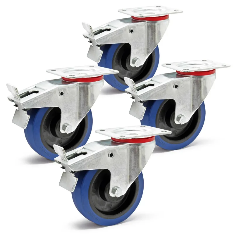 Juego de 4 ruedas giratorias 160 mm ruedas de plástico con freno placa de montaje máx. 300 kg/rueda