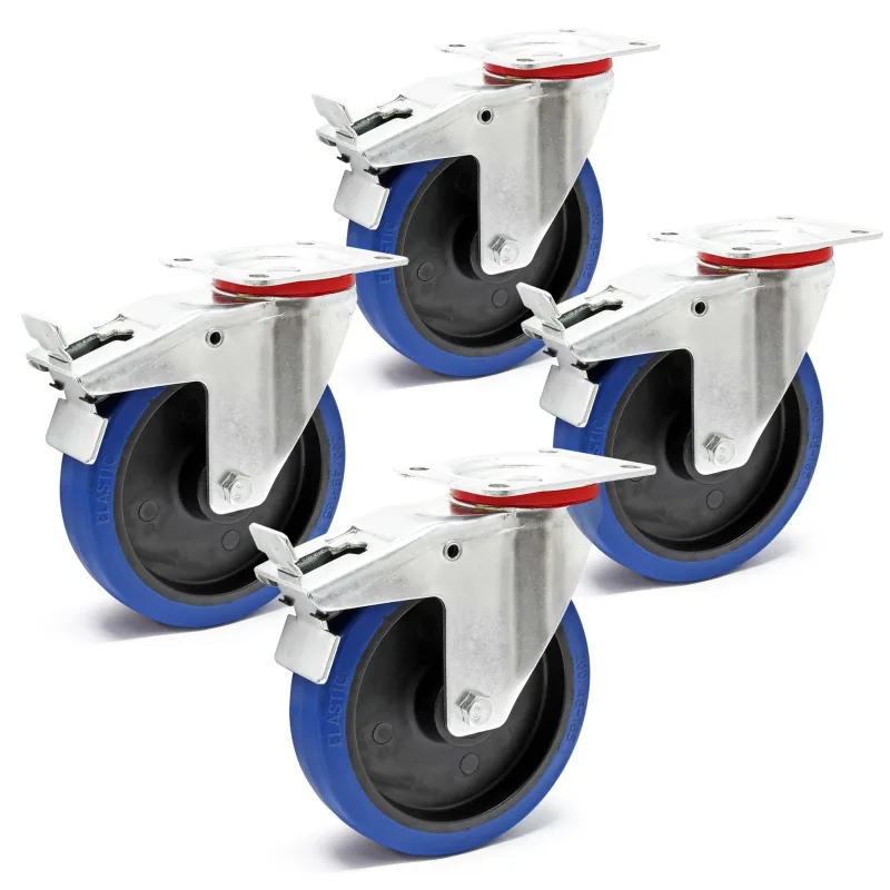 Juego de 4 ruedas giratorias 200 mm ruedas de plástico con freno placa de montaje máx. 350 kg/rueda