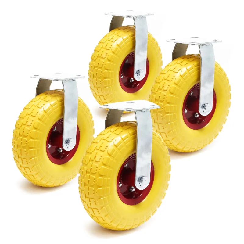Set de 4 ruedas fijas amarillas llantas metálicas 258 x 78 mm antipinchazos máx. 150 kg por rueda