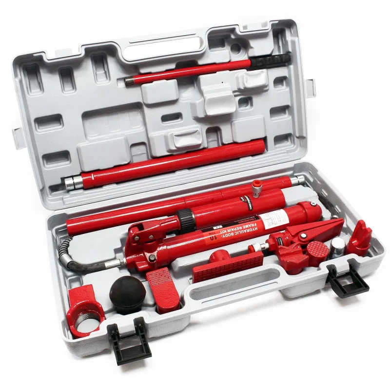 Wiltec juego de enderezado hidráulico para carrocerías 10 t de fuerza de presión, gato, soporte de techo, elevador de máquinas, maletín y accesorio...