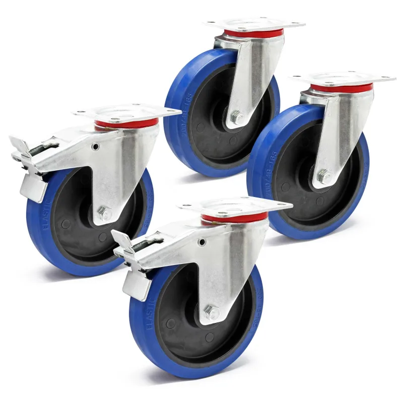 Juego de ruedas 200 mm 2 x ruedas giratorias con freno 2 x ruedas giratorias sin freno 350 kg/rueda