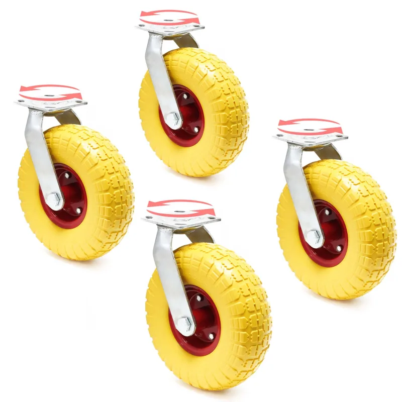 Set de 4 ruedas giratorias amarillas llantas metálicas 258 x 78 mm antipinchazos 150 kg por rueda