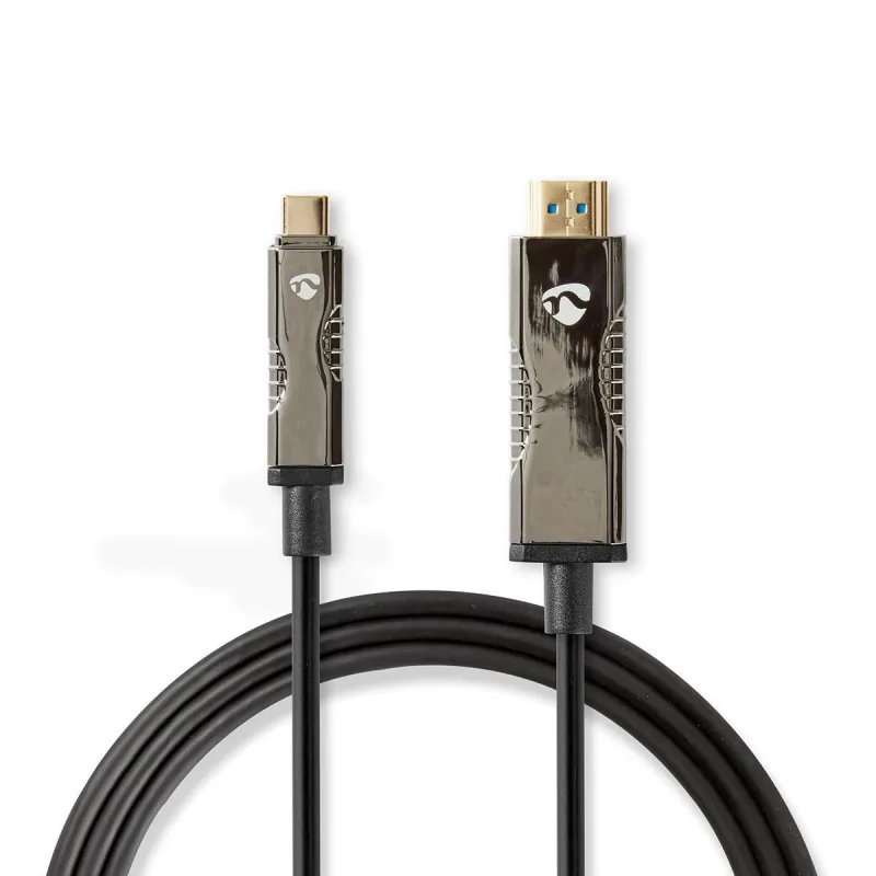 Cable óptico usb activo - usb-c macho - conector hdmi - 18 gbps - 20.0 m - redondo - pvc - negro - caja cartón