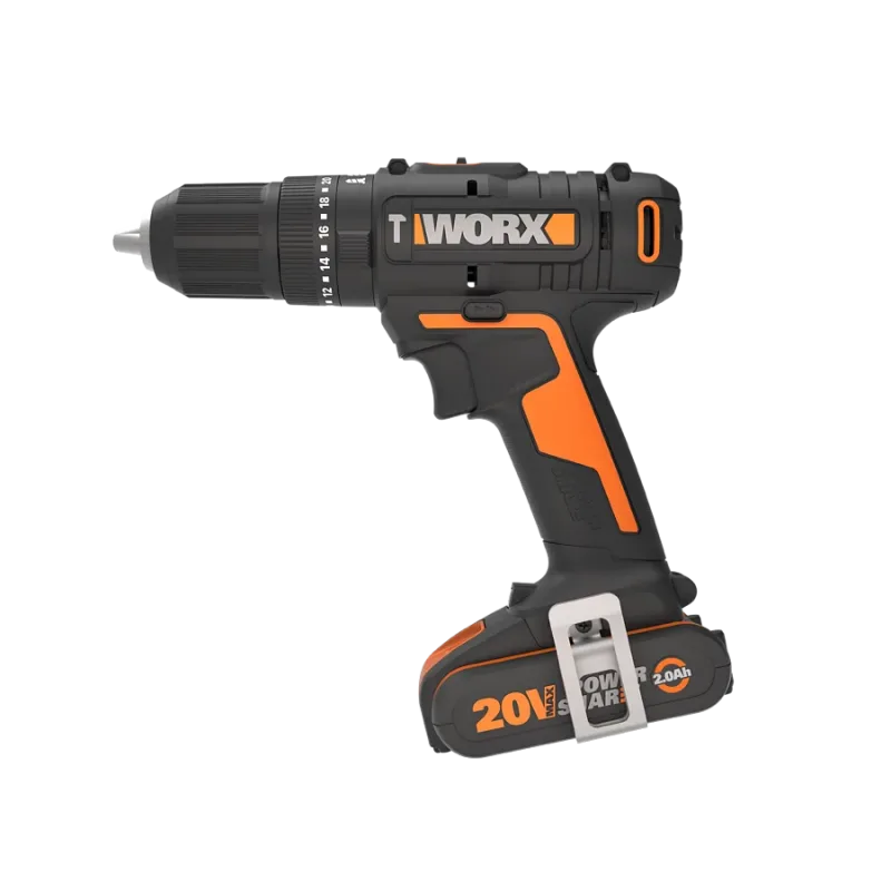 Taladro atornillador de impacto worx wx370.1 de 20 v y 50 nm con portabrocas de 13 mm para taladrar y atornillar.