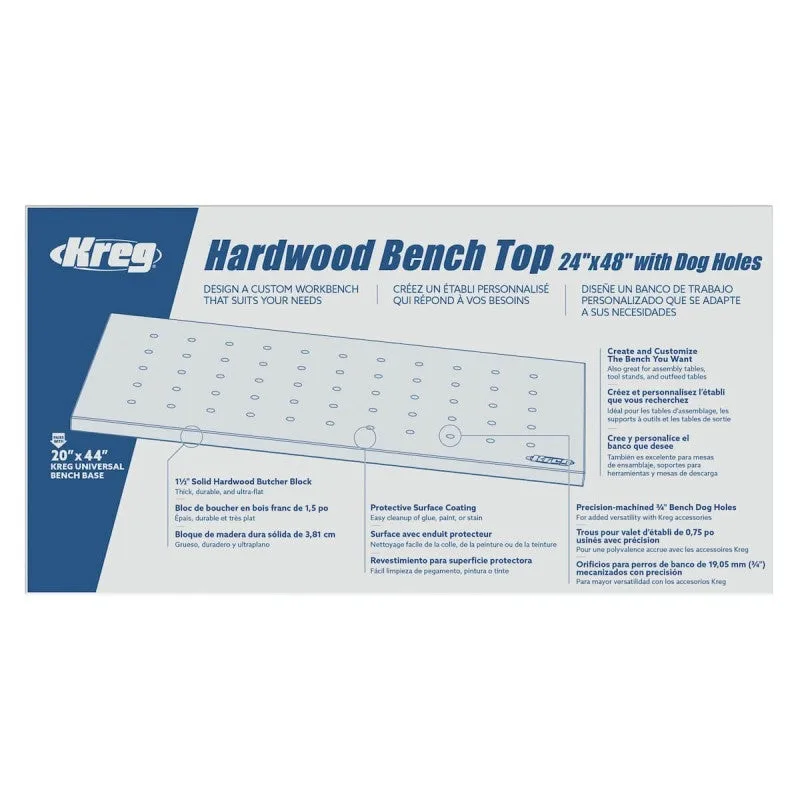 Tablero de madera dura de 610 mm x 1219 mm con orificios de fijación hwbt-4824-dh kreg