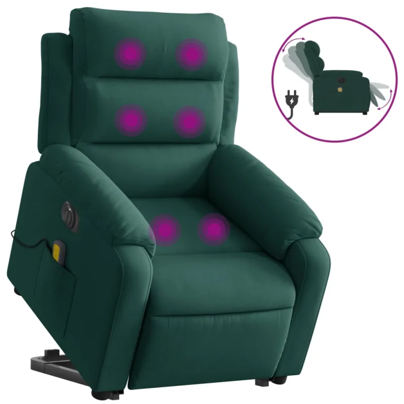 Sillón masaje reclinable elevable terciopelo verde oscuro – comfortxl