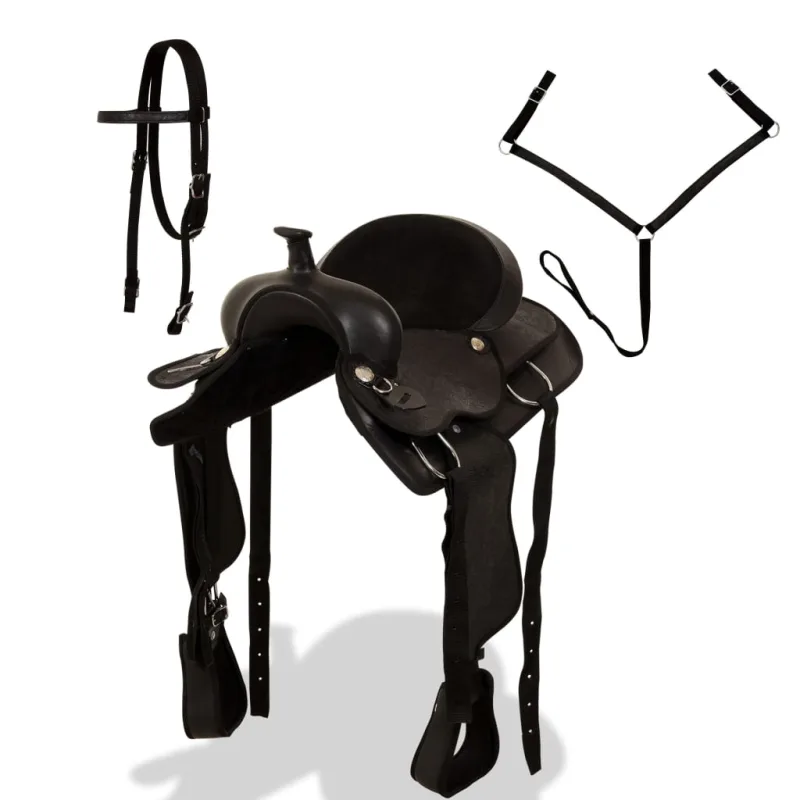 Montura occidental, cabezada y pechera cuero real 17 negra