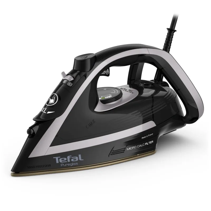 Plancha tefal puregliss fv8062e0 plancha de vapor y secado durilium airglide suela autolimpiable 3000 w negro. gris