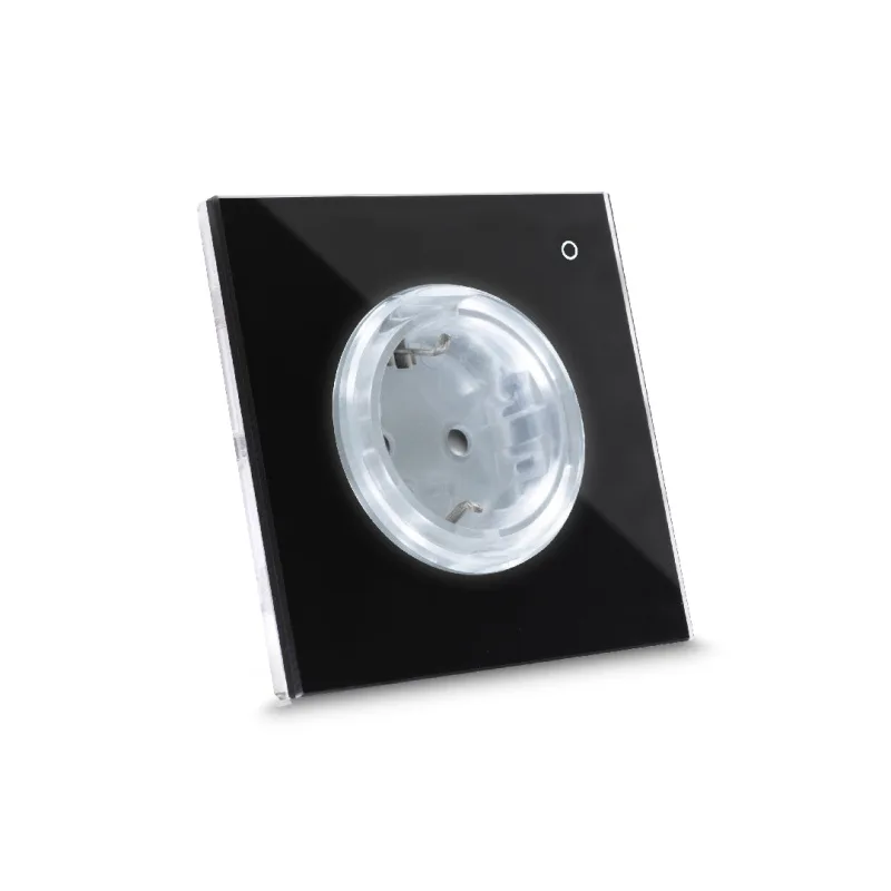 Enchufe de diseño conectado por wi-fi iotty ode plus con placa táctil retroiluminada de vidrio templado, negro, tipo f, negro intenso