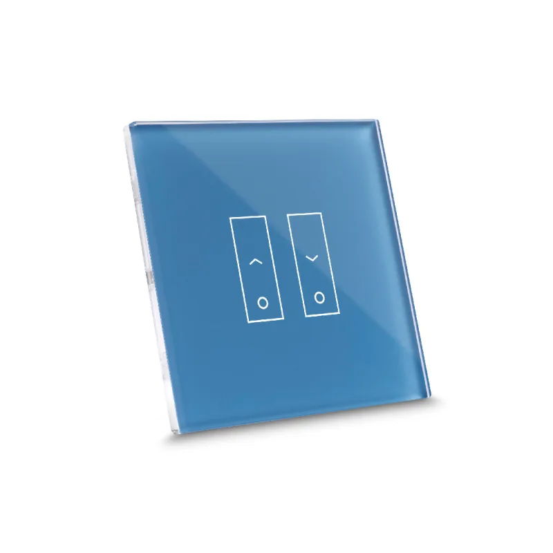 Interruptor de diseño conectado por wi-fi iotty e2s plus para toldos y persianas con placa táctil retroiluminada de vidrio templado, azul laguna