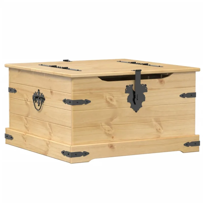 Caja de almacenaje corona madera maciza de pino 78x78x45 cm