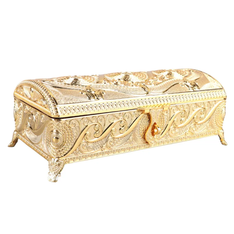 Elegante joyero vintage de aleación resistente a la oxidación con forro de terciopelo suave, caja de almacenamiento para baratijas