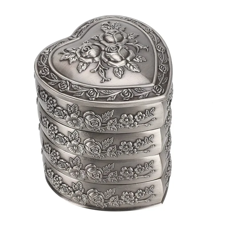 Joyero decorativo estilo europeo retro con forma de corazón para el hogar (4 niveles)