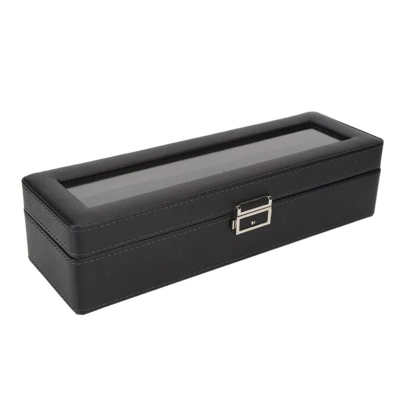 Caja para relojes con 6 compartimentos y tapa de cristal, ideal para guardar joyas en una sola capa, ideal para llevar y exhibir.