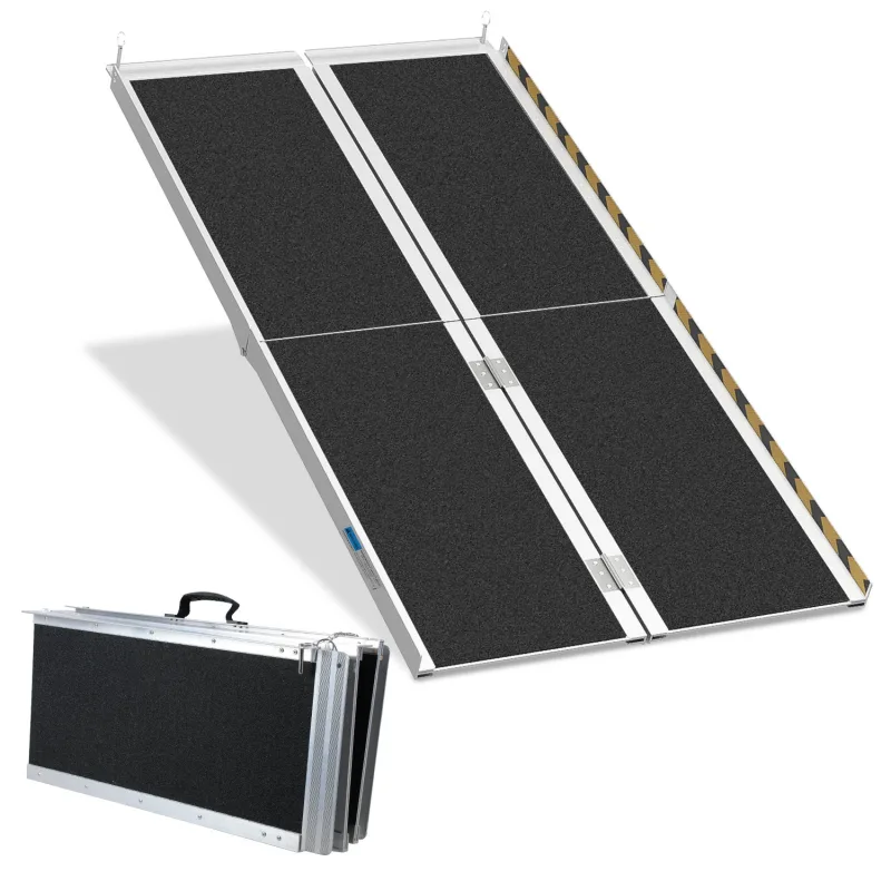 Rampa para silla de ruedas de 152 cm, rampa de acceso plegable, 2 rampas de aluminio, superficie antideslizante, capacidad de 270 kg