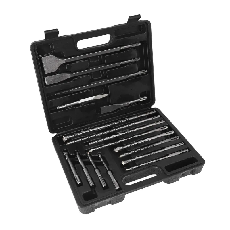 Juego de 17 piezas de brocas de cincel para taladro percutor, piezas de martillo rotatorio eléctrico para baldosas de hormigón con caja