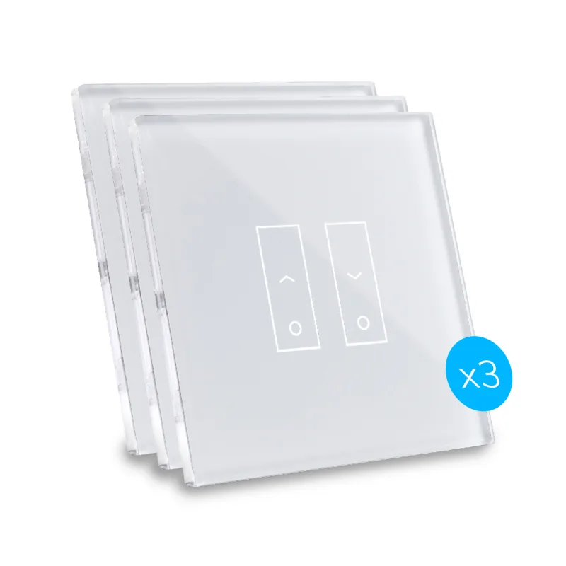 Kit de 3 interruptores de diseño conectados por wi-fi iotty e2s plus para toldos y persianas con placa táctil retroiluminada de vidrio templado blanco