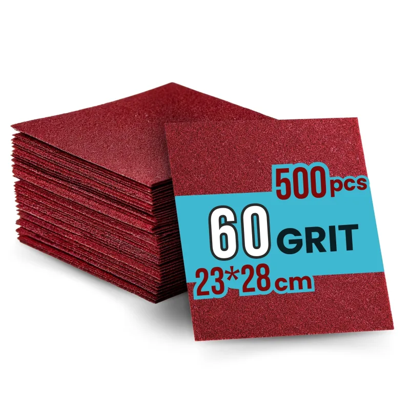 500 hojas abrasivas papel de lija 230x280 mm (60 grit) - papel de lijar, papel abrasivo en óxido de aluminio - madera y metal - para lijado