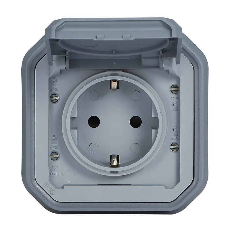 Enchufe con toma de tierra plexo empotrar gris