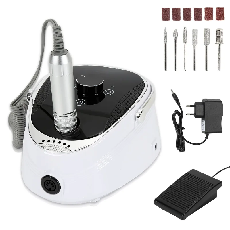 Kit de lijado de uñas eléctrico profesional 35000rpm lijadora de uñas eléctrica con 6 puntas para salón/casa - blanco