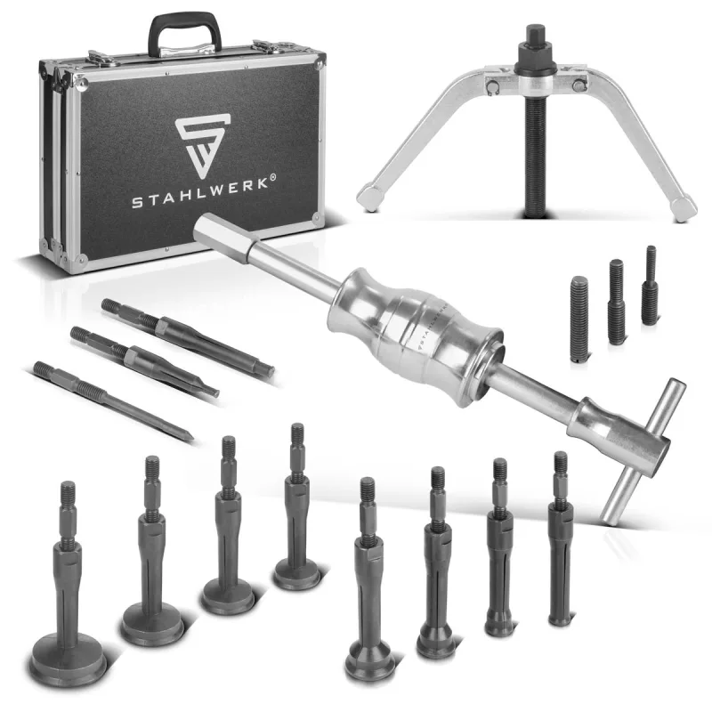 Stahlwerk juego de extractores de cojinetes interiores de agujeros de base con martillo deslizante, 3 adaptadores