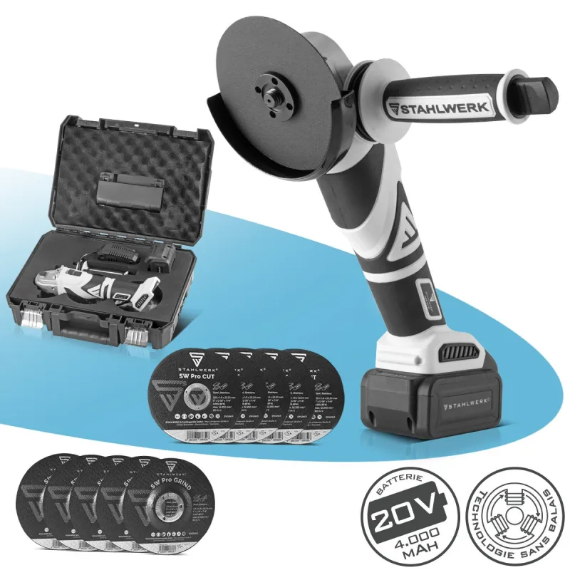 Stahlwerk amoladora angular sin cable y sin escobillas aws-20 st 20v/4ah, 0 - 7500 min-1