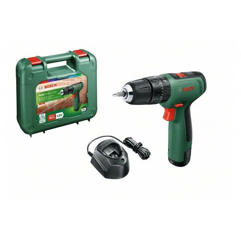 Taladro percutor atornillador a batería easy impact 1200 2 velocidades 1 batería 1,5 ah