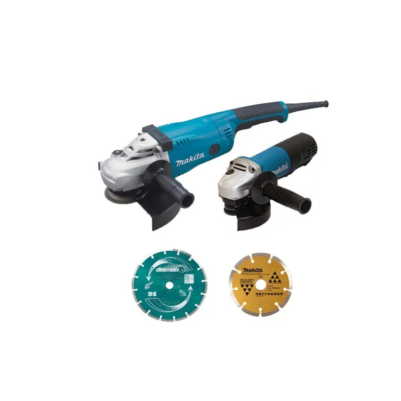 Juego de 2 amoladoras ø230 y 125 mm con kit de accesorios makita - dk0053gx2-p