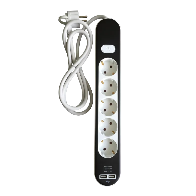 Base múltiple de 5 tomas+ 2 usb 1.5 metros lexman negro