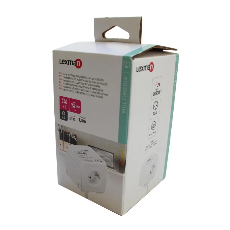 Base múltiple de 4 tomas + 2 usb de 1.5 metros lexman cube