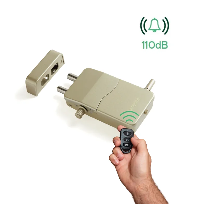Cerradura invisible con alarma arregui ci10d dorado con 4 manos a distancia
