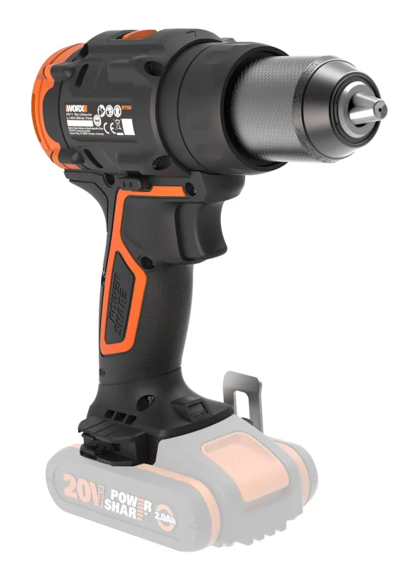 Taladro percutor a batería worx 20v brushless - 1 bateria - 1 punta de atornillar doble, 1 broca de hormigón, 1 clip de sujeción cinturón, 1 clip para sujeción 1 broca/punta