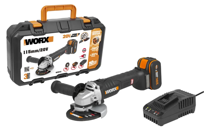 Amoladora a batería brushless worx wt807 20v disco 115mm con batería de 4,0ah