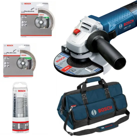 Kit de alicatado bosch - amoladora gws 7-125 + 2 discos de diamante + 1 bolsa de transporte - 06159975h2