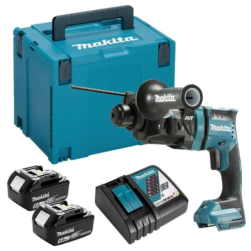 Sds-plus 18 v li-ion 18 mm makita - 2 baterías 1 cargador - en caja con accesorios - dhr182rtj