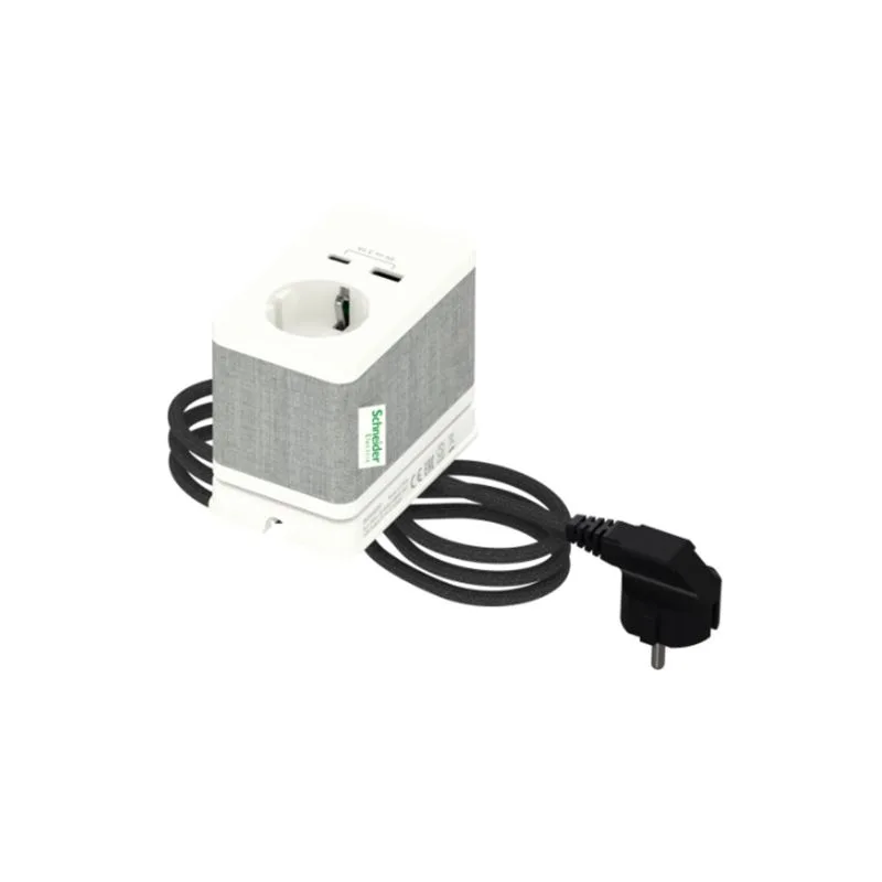 Base escritorio s schuko usb a y c blanco y gris