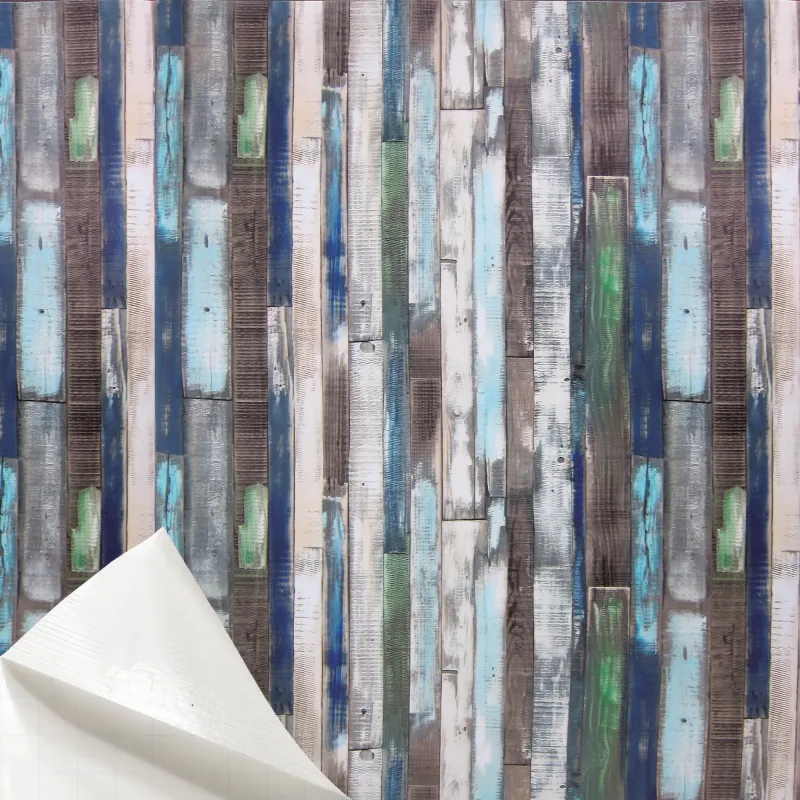 Revestimiento adhesivo mural marrón tablones aqua de 0.9 x 2m