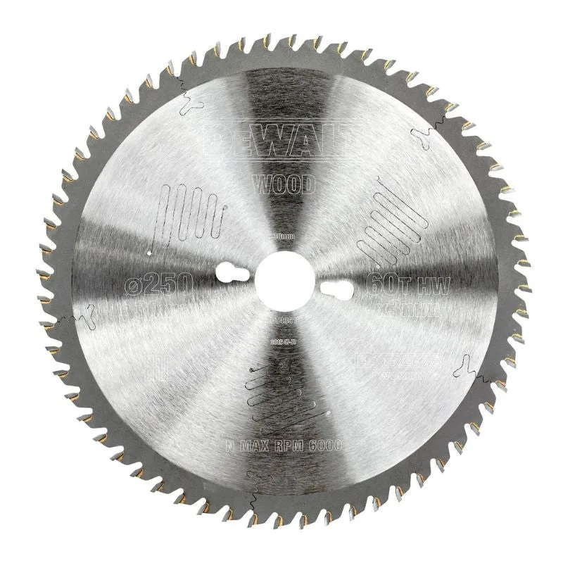 Hoja de sierra estacionaria dt4351 ø250 dewalt para todos los usos - agujero 30 - 60 dientes positivo - dt4351