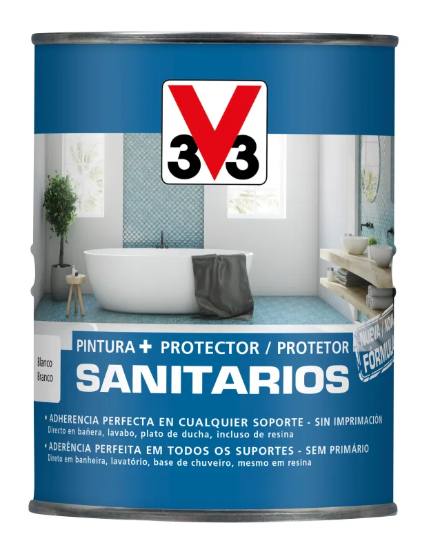 Esmalte de interior sanitario agua v33 color blanco satinado 1l para bañeras y cerámica