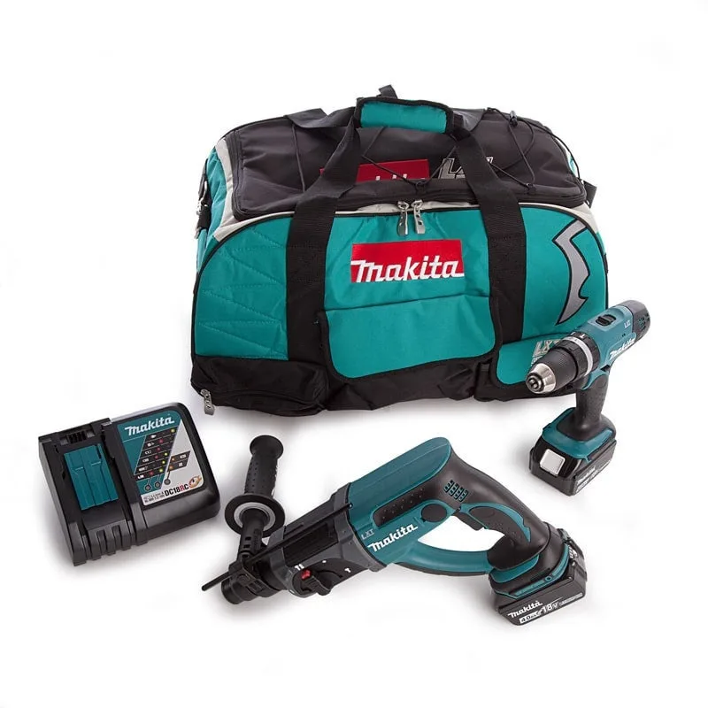 Taladro de percusión makita, sds más dlx2025m punch de cincel con 2 18v 4ah li-iones de litio y bolsa de transporte