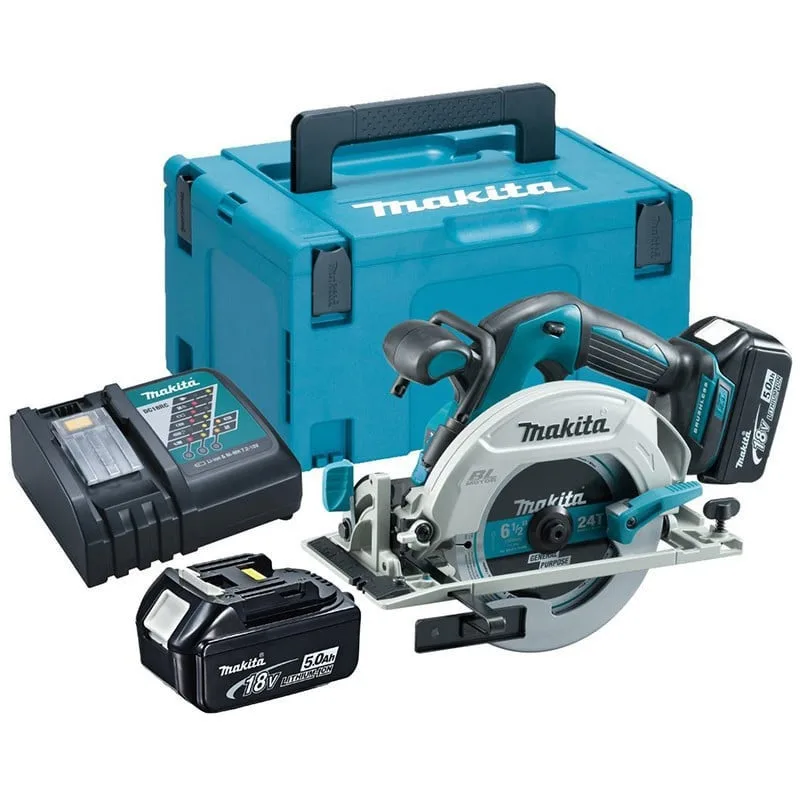 Makita dhs 680 rtj 18v scie circulaire sans fil brushless ø 165 mm avec boîtier makpac + 2x batteries bl1850 5,0 ah + chargeur dc18rc