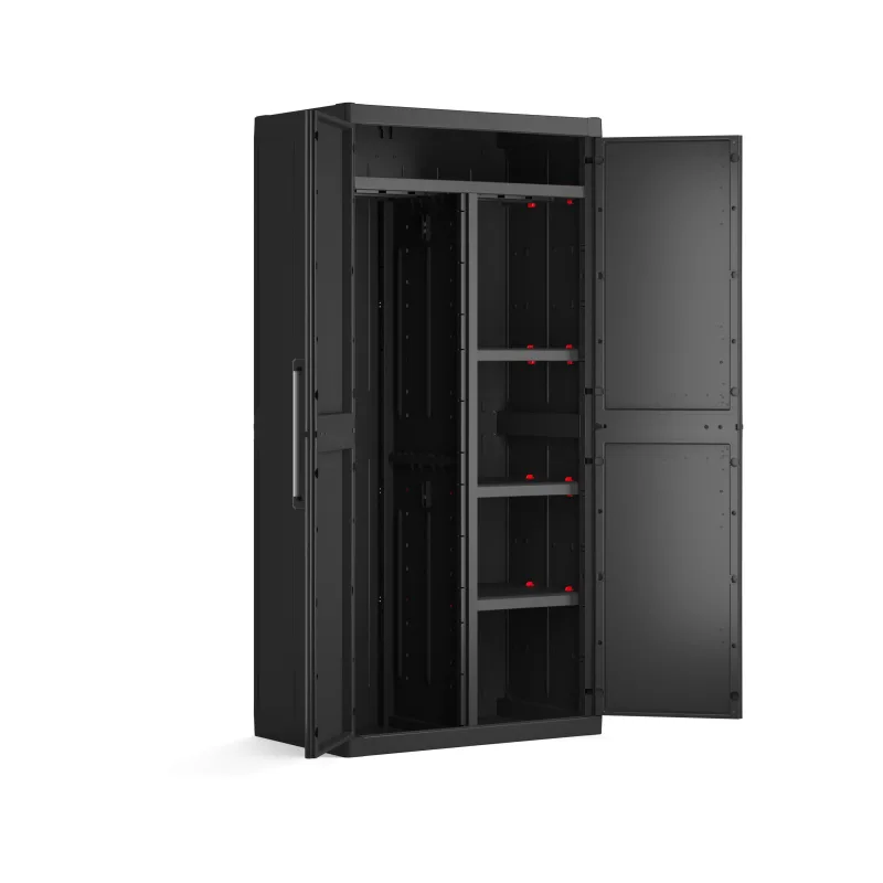 Armario escobero de polipropileno con 2 puertas y 4 baldas en negro 182x89x54cm