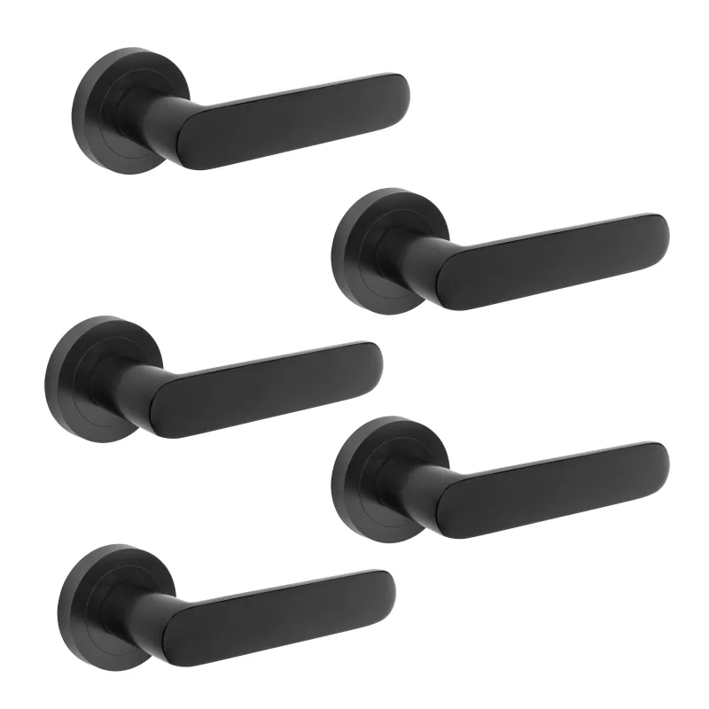 Emuca lote de 5 manivelas bunbury para puertas de interior, con roseta d.50mm, aluminio, negro