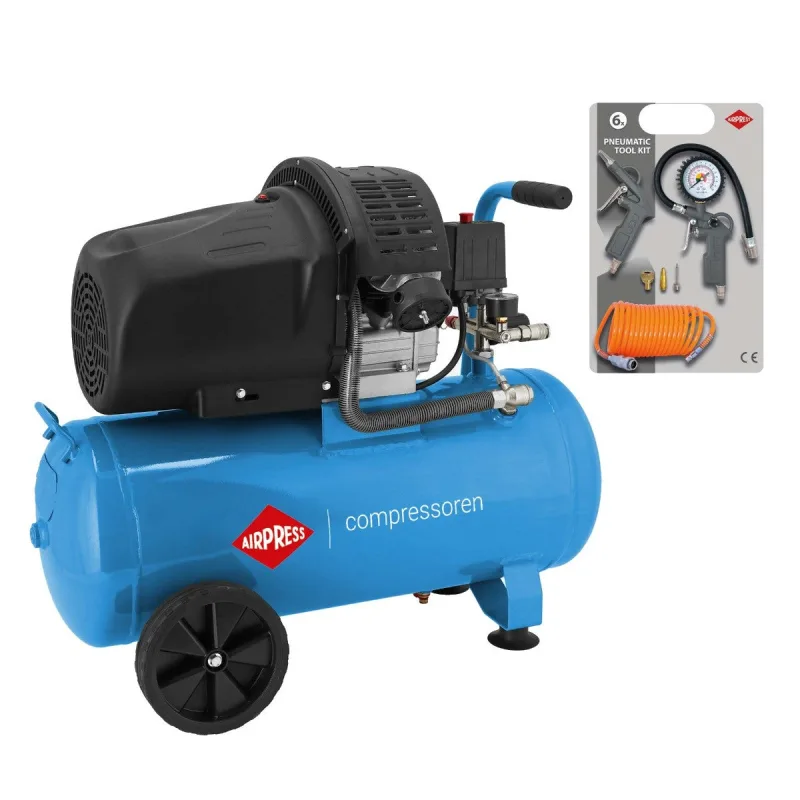 Compresor de aire airpress hl 425-50 doble piston con juego de accesorios neumaticos