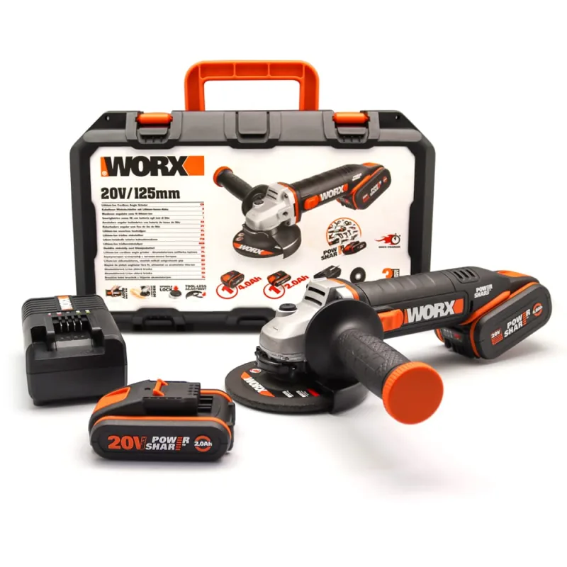 Wx803 - amoladora 125mm 20v 2.0ah+4.0ah 2 bat worx diy wx803