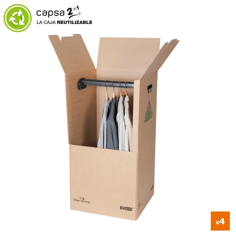 Pack 4 cajas de mudanza para ropa de 260 l, 100x50x52 cm y carga máx. 40 kg