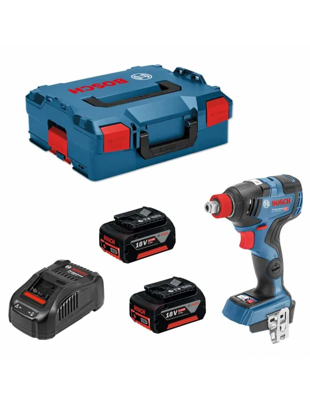 Bosch gdx 18 v-200 c professional 18 v brushless visseuse à chocs sans fil + boîtier l-boxx + 2x batteries gba 18 v 5,0 ah + chargeur + module de