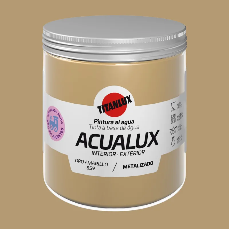 Pintura decorativa efecto liso acualux titanlux color oro amarillo 250ml acabado terciopelo